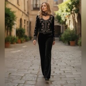 Zara Embroidered Velvet Jacket Beaded Women's XL Boho